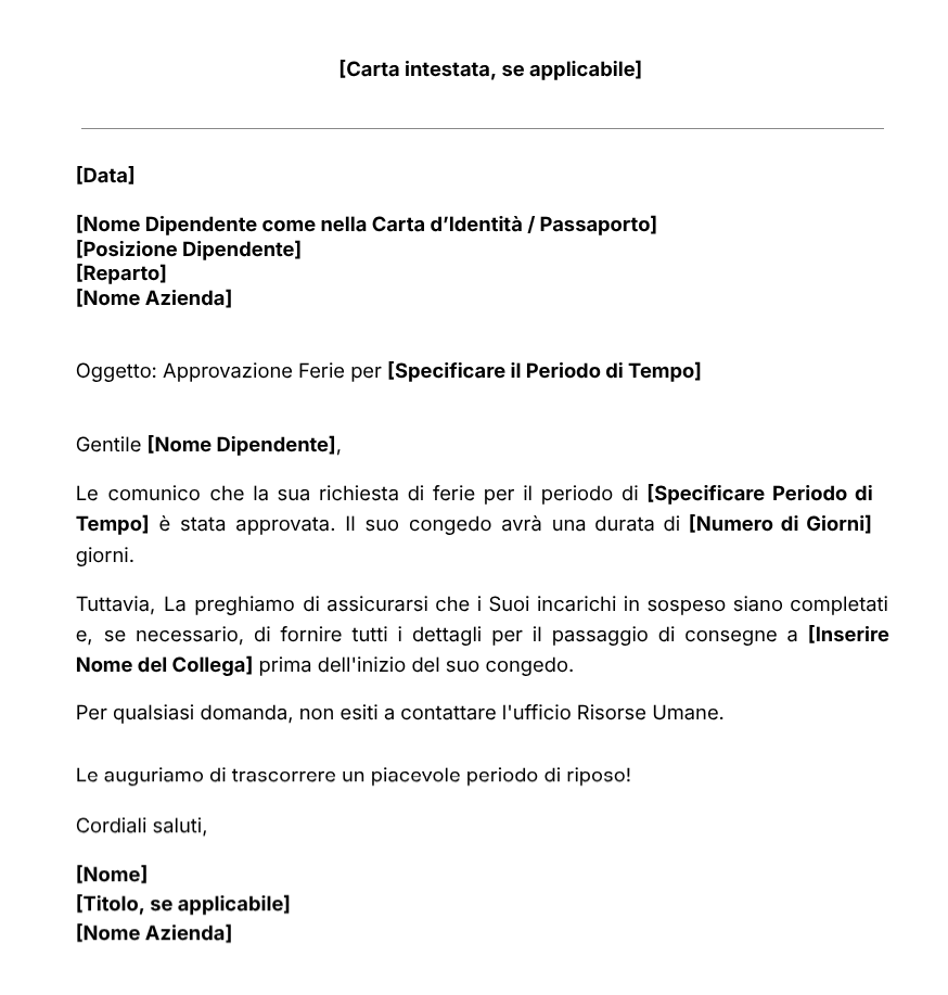 Modello Gratuito per Lettera di Approvazione di Ferie e Permessi Modello per Lettera di Approvazione di Ferie e Permessi di Jibble