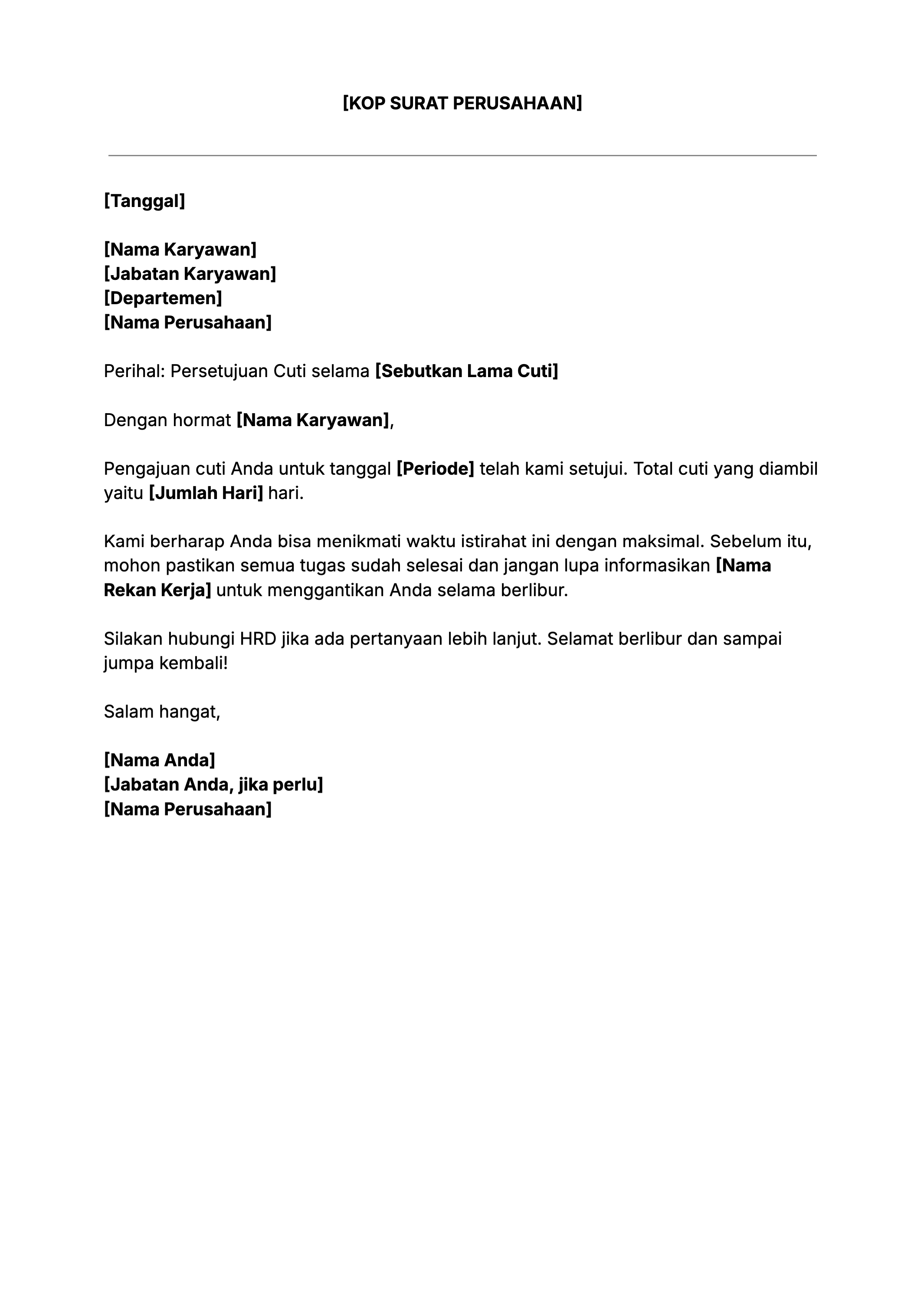 contoh surat pemberian izin cuti