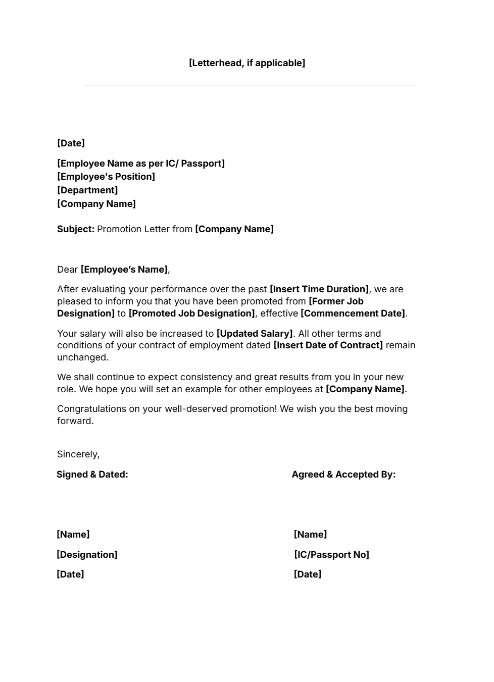 Free letter template for job promotion