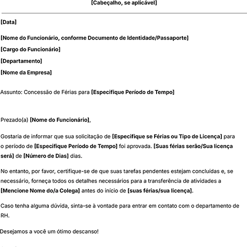 ícone modelo de carta de concessão de férias e licenças