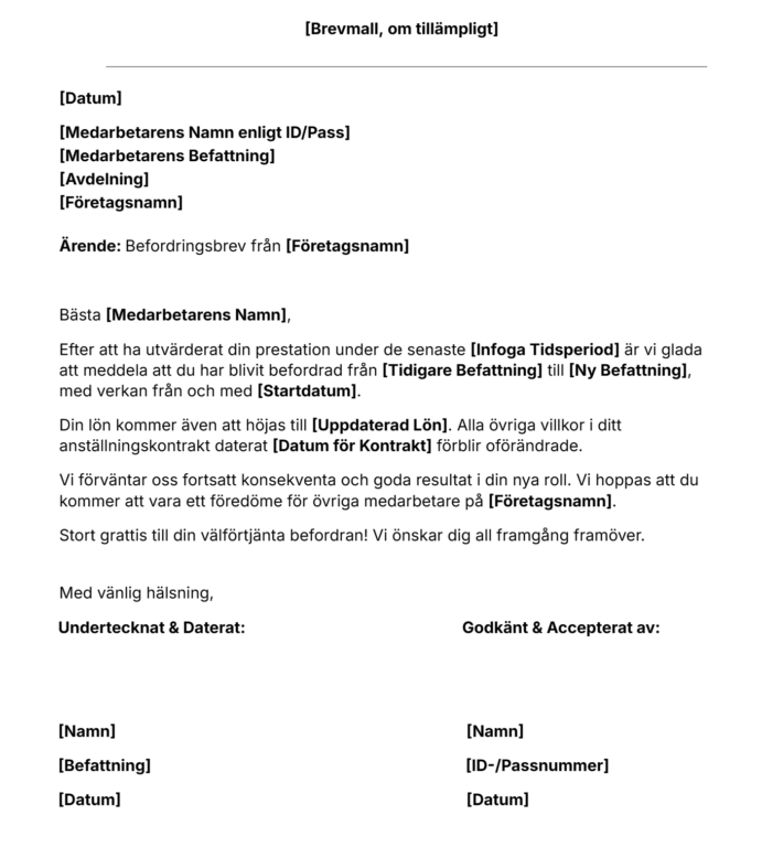 Gratis brevmall för befordran.