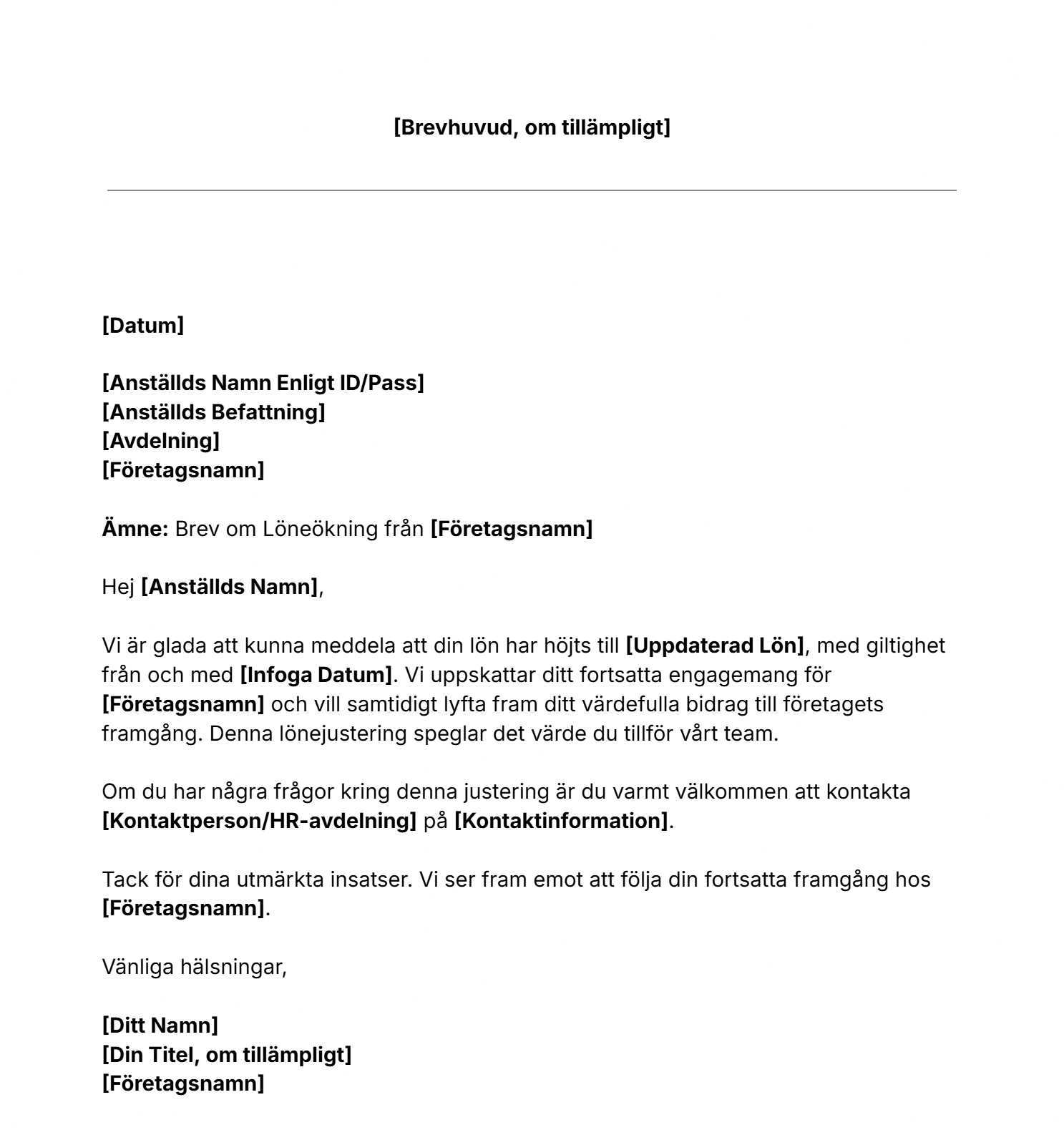 Kostnadsfri mall för löneökning