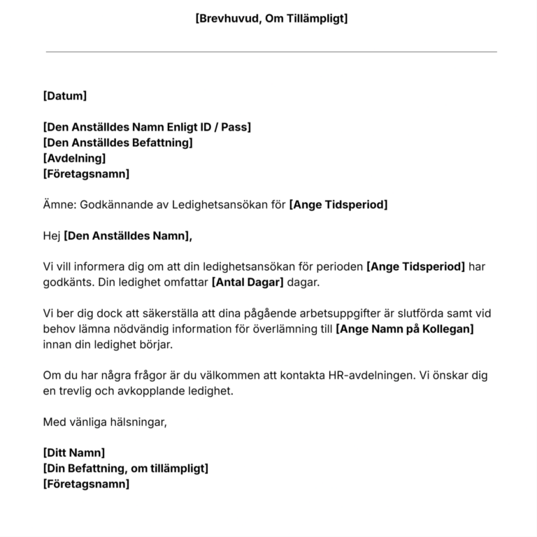 Brevmall från Jibble för ansökan om ledighet för anställda.