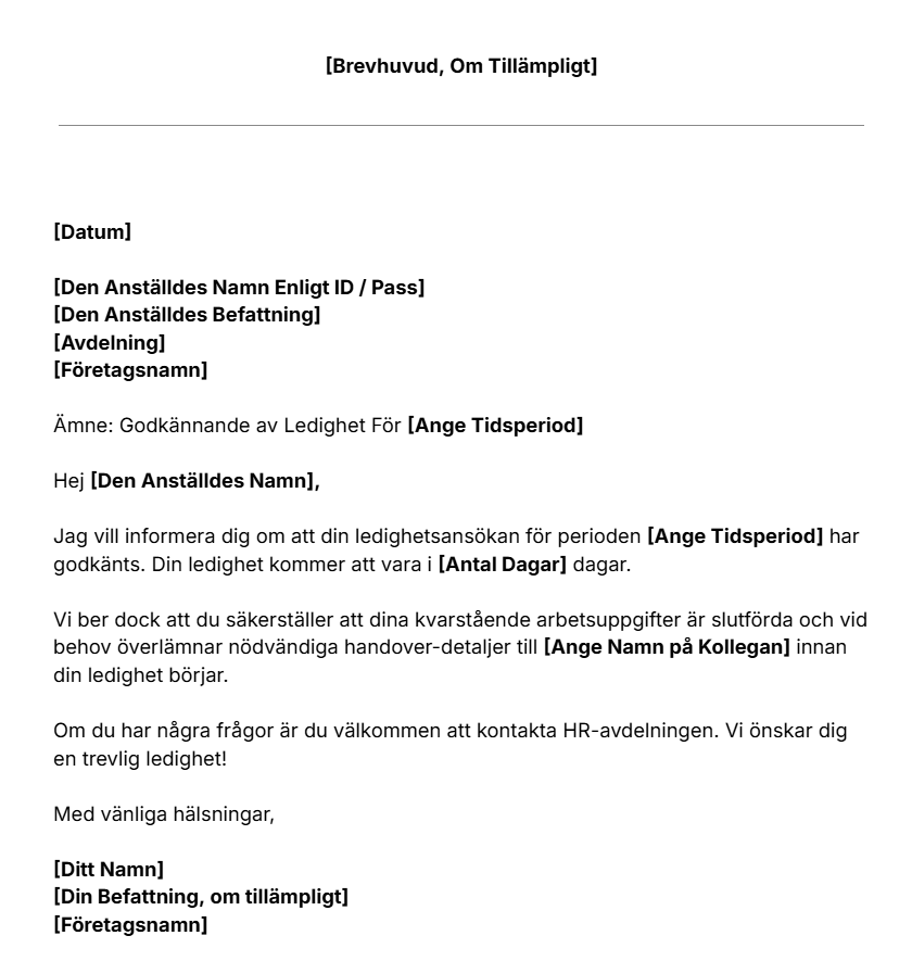 Brevmall från Jibble för ansökan om ledighet för anställda.