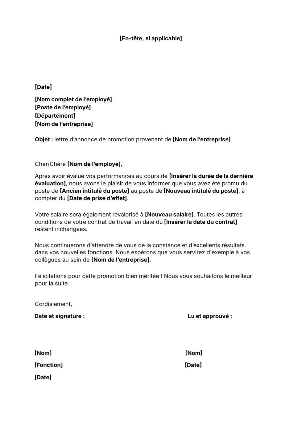 Modèle gratuit de lettre d'annonce de promotion