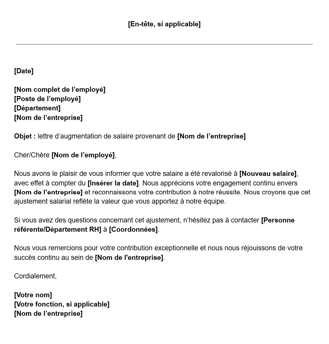 Modèle gratuit de lettre d'augmentation de salaire par l'employeur