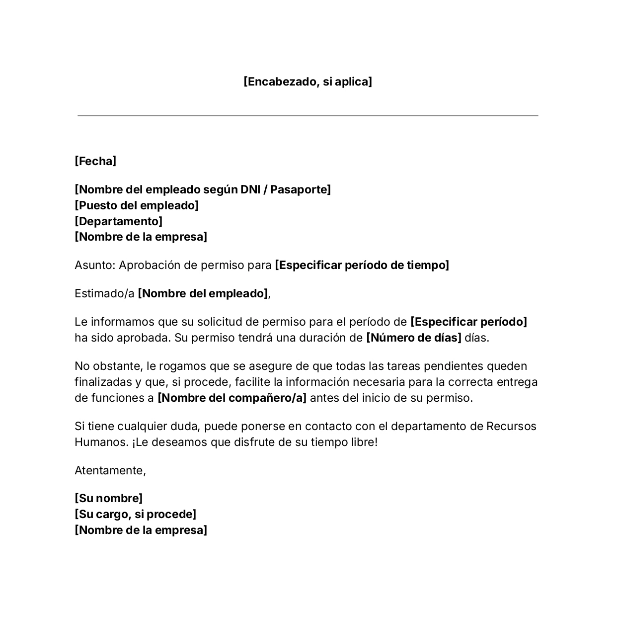 Plantilla gratuita de carta de aprobación de licencia