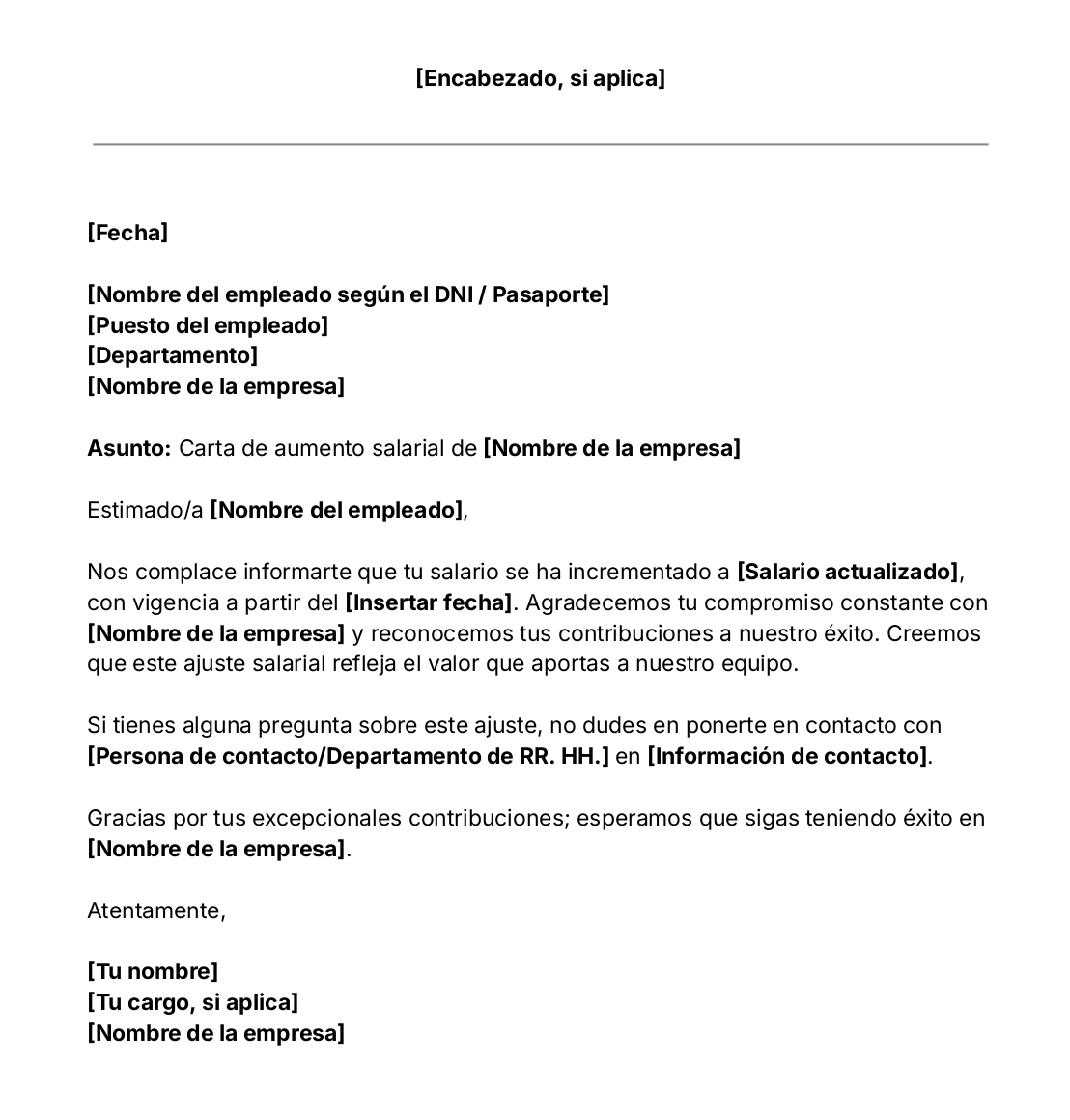 Plantilla de carta de aumento salarial de Jibble