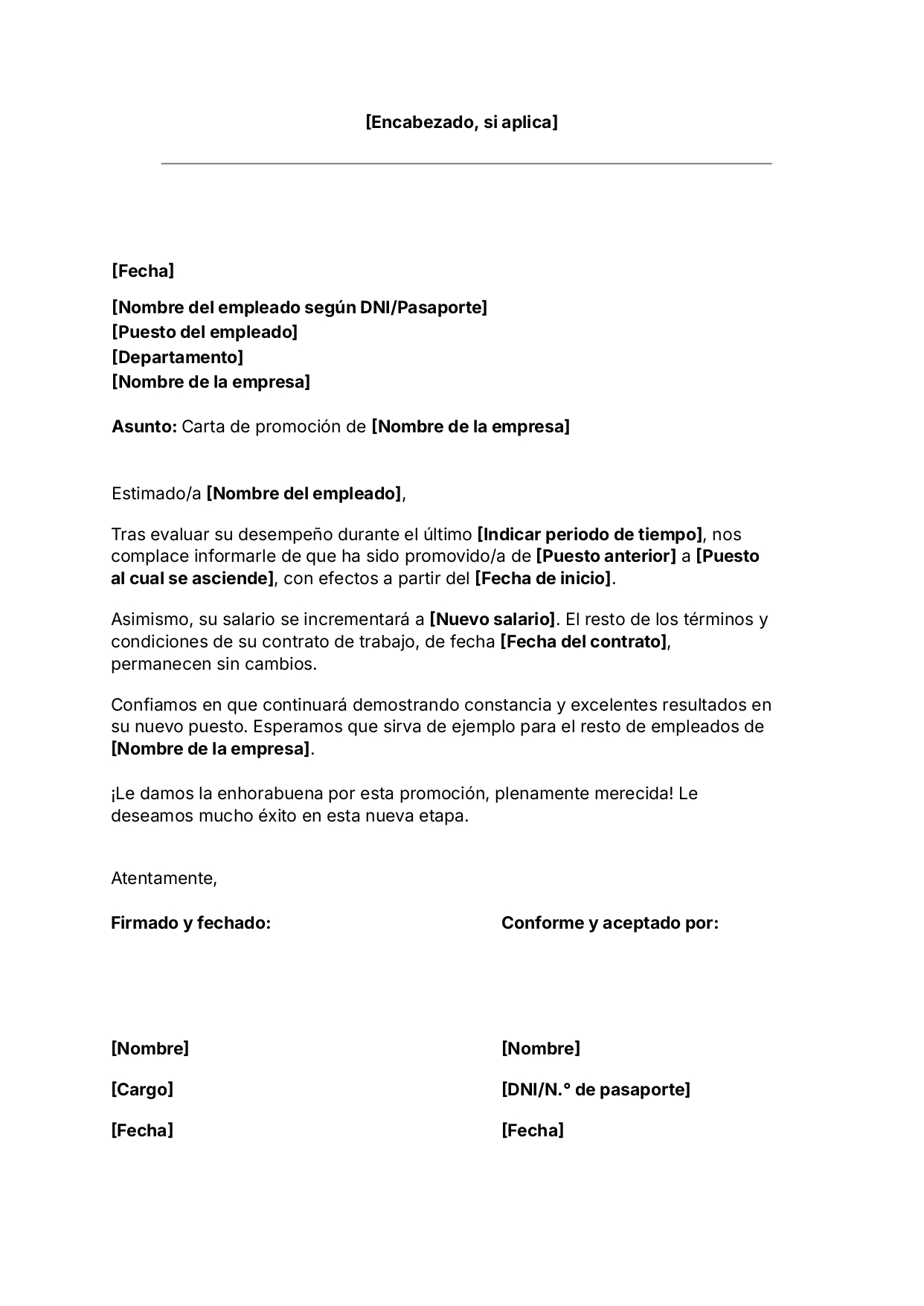 Plantilla gratuita de carta para un ascenso laboral