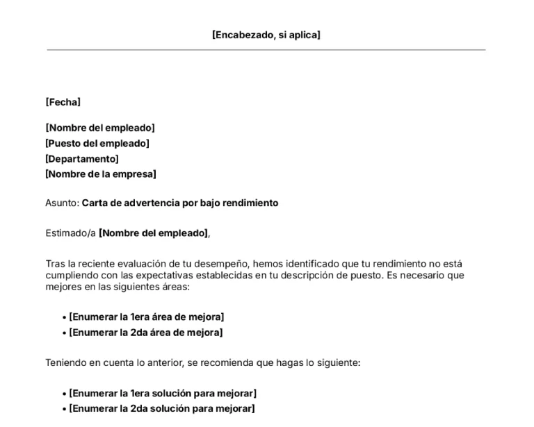 portada Plantilla de carta de advertencia por bajo rendimiento