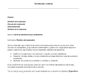 portada Carta de advertencia por ausentismo