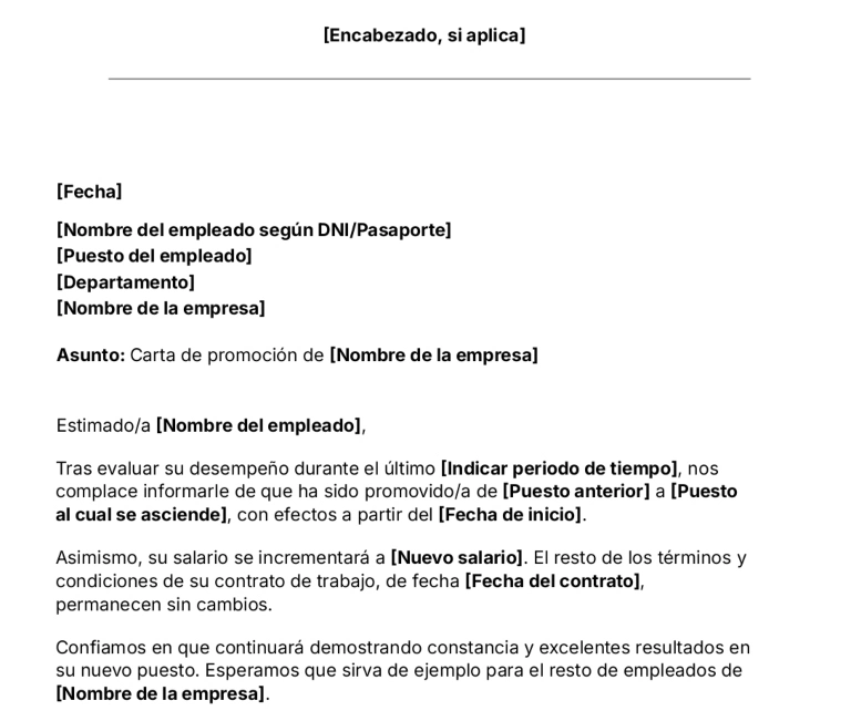 portada Plantilla de carta de promoción o ascenso