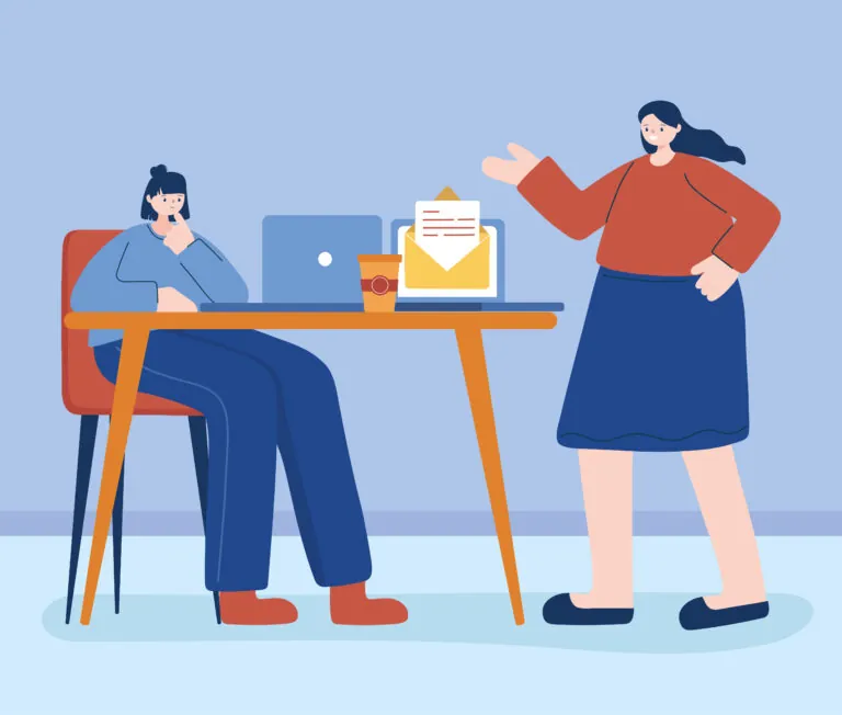 mulheres com notebook na mesa, design de vetor - carta de promoção de cargo