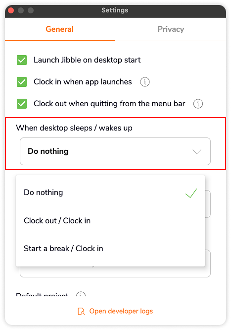 When Desktop sleeps settings