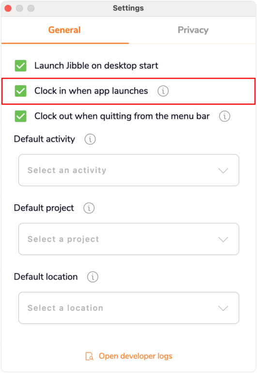 Jam masuk saat aplikasi diluncurkan