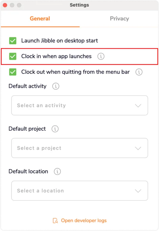 Clock in when app launches
