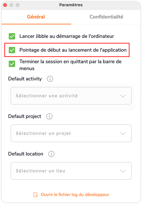 Pointage d'entrée au lancement de l'application