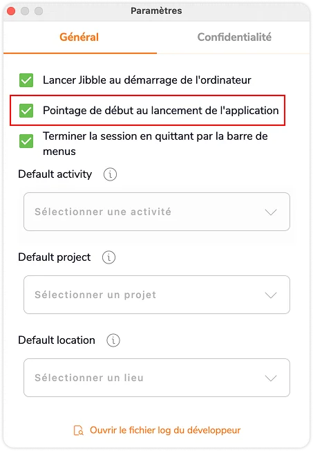 Pointage d'entrée au lancement de l'application