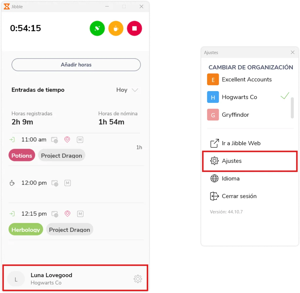 Accessing settings on the desktop app