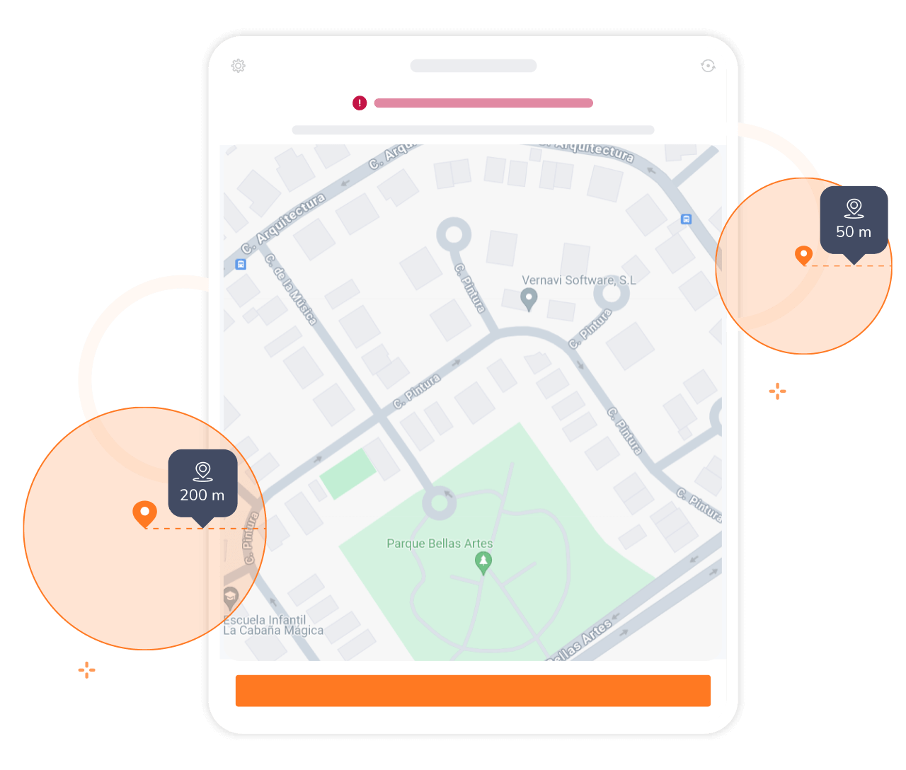 Un mapa en un sistema de control de asistencia por geolocalización que muestra la ubicación de los empleados.