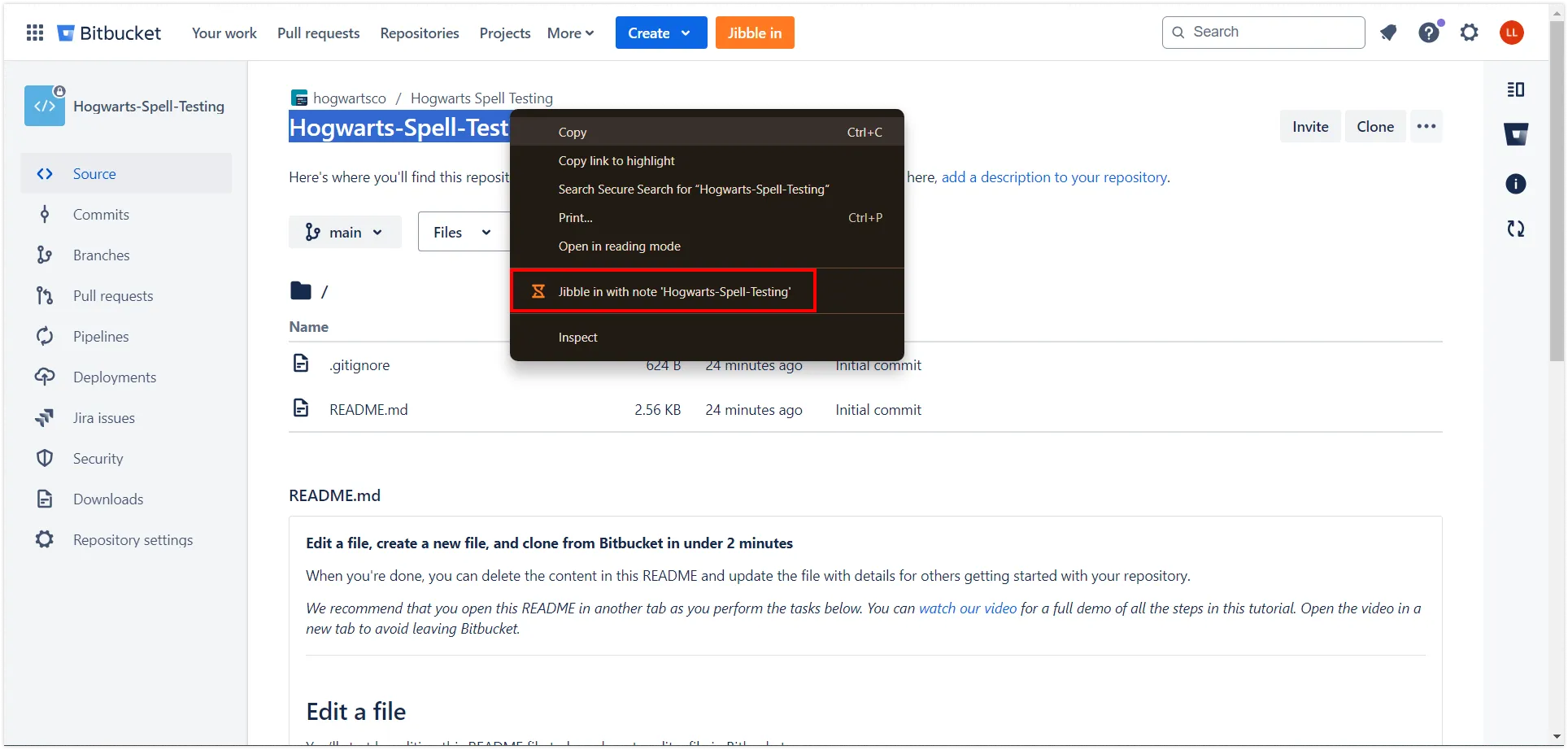 Dépointer via un clic droit sur Bitbucket