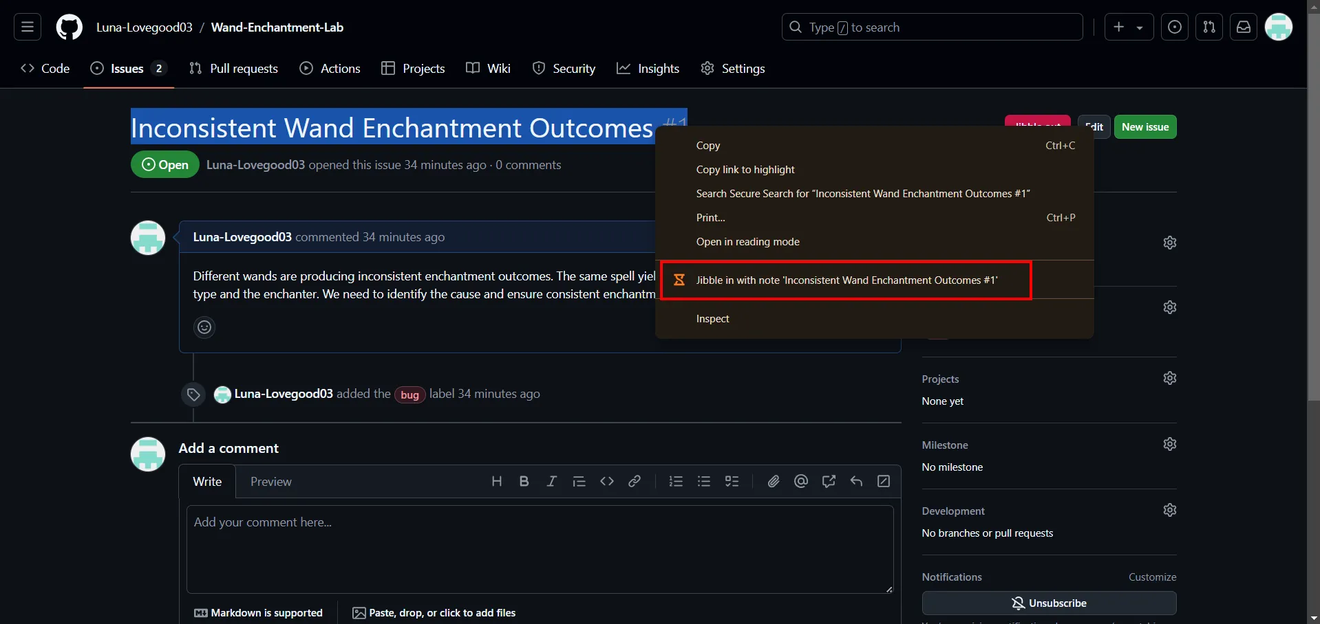 Pointer via la surbrillance de texte sur GitHub