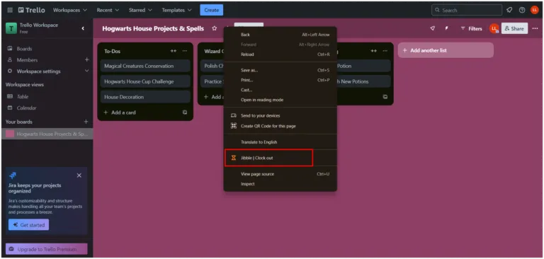 Keluar melalui klik kanan di Trello