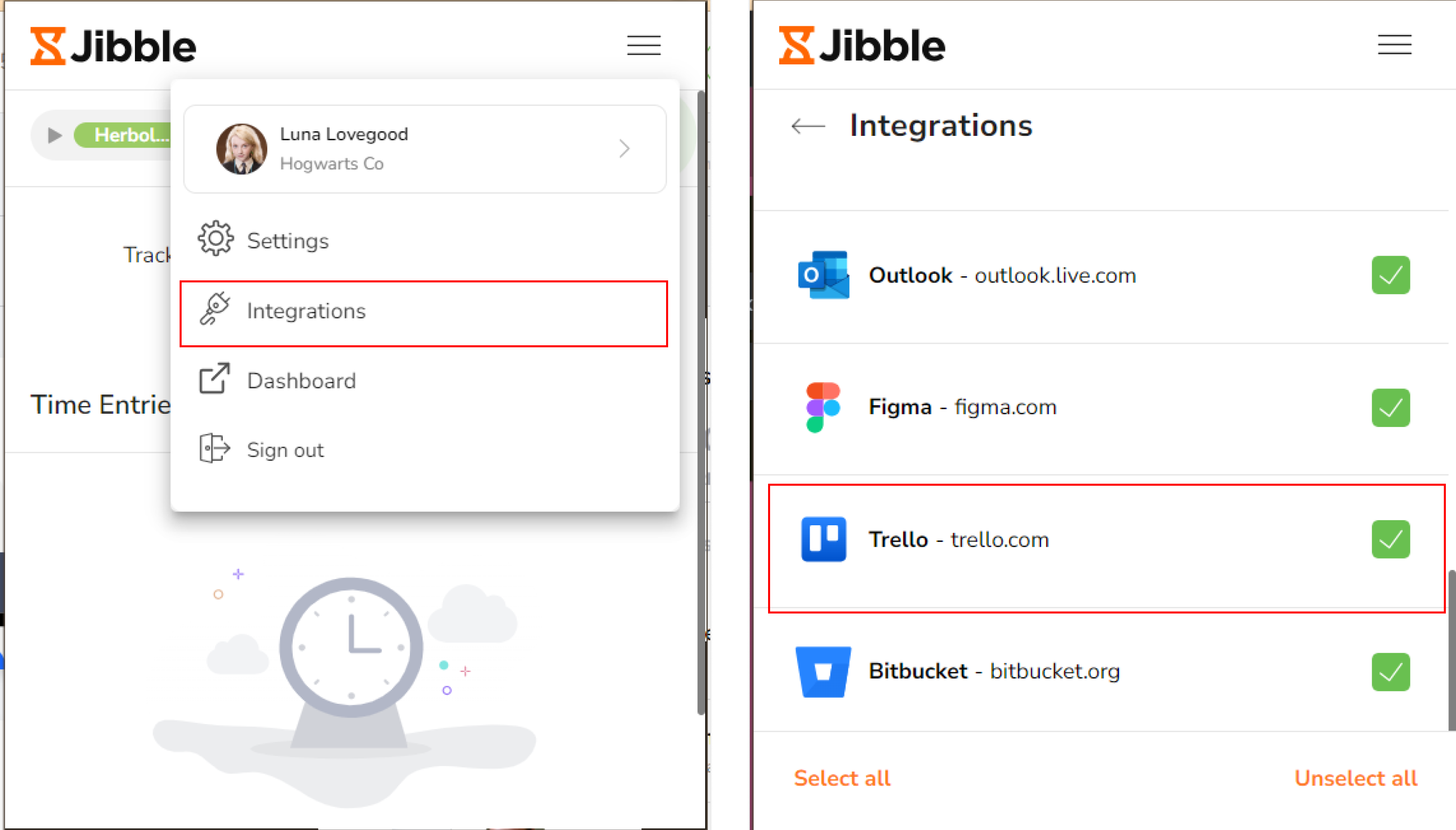 Trello di bawah integrasi dalam ekstensi chrome Jibble