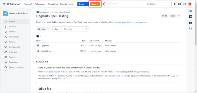 Rejestrowanie początku pracy w Bitbucket za pomocą wbudowanego timera.