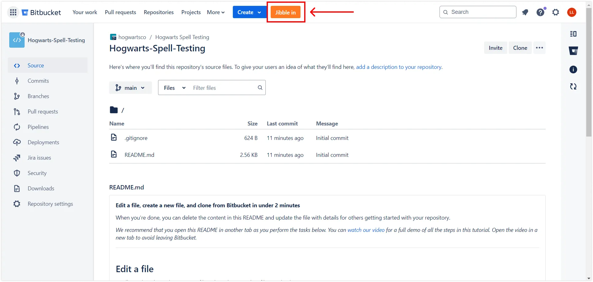 Bouton de pointage d'entrée Jibble in sur la page du référentiel