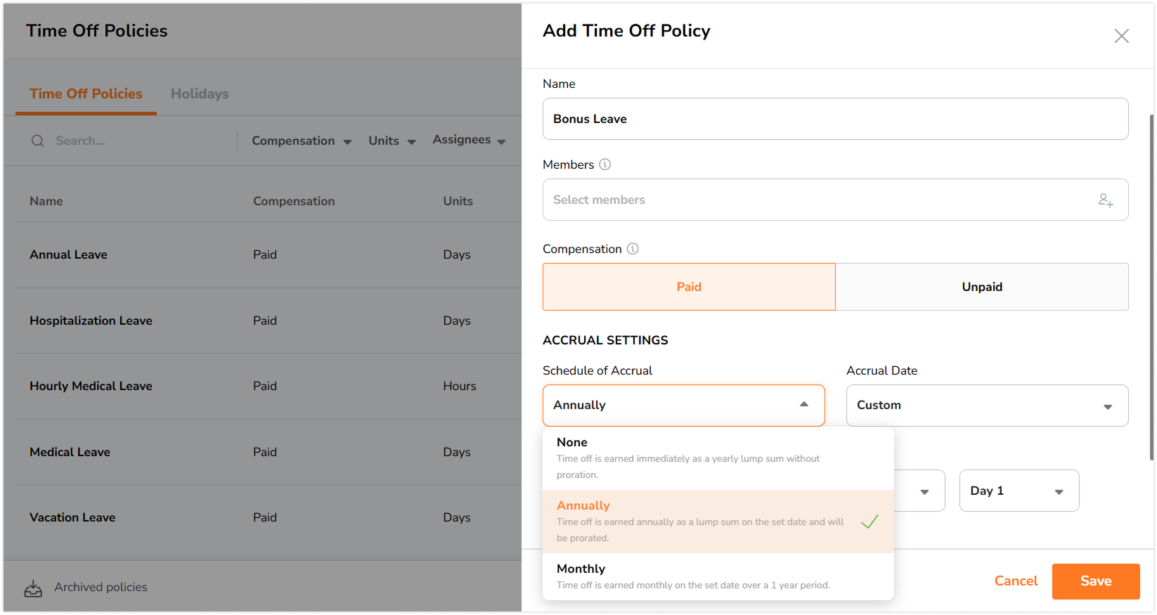 Time off policies in Jibble
