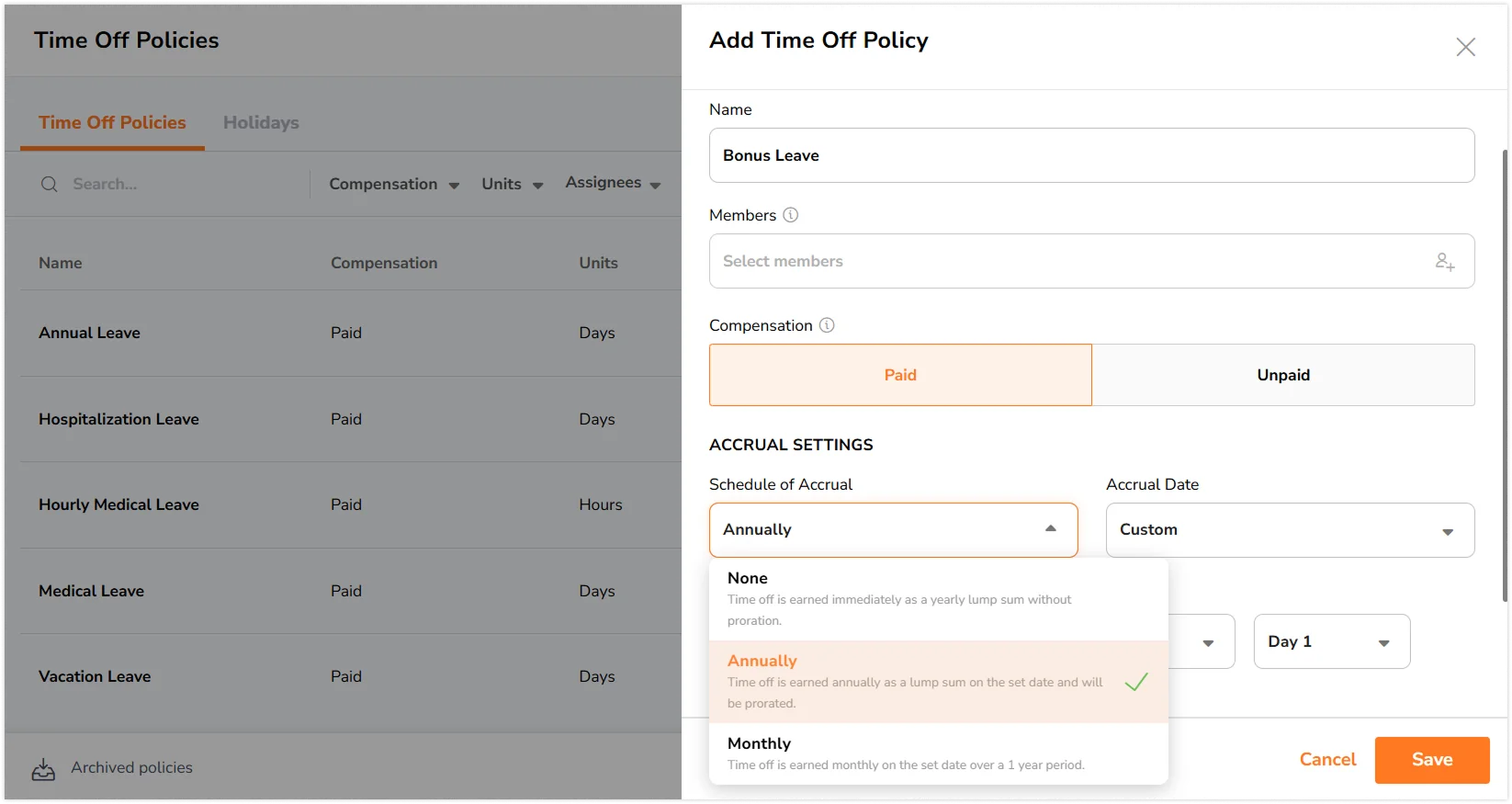 Time off policies in Jibble