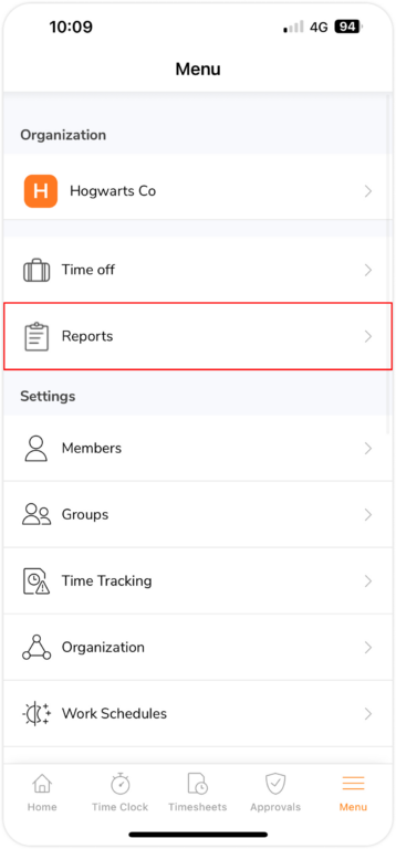 Reports tab on mobile