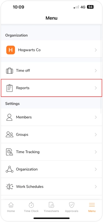 Reports tab on mobile