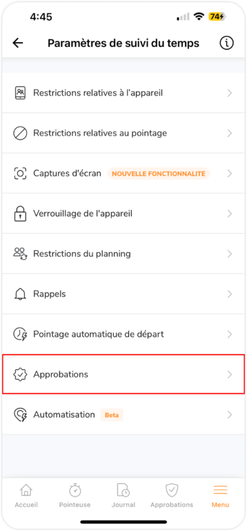 Approbations sur mobile