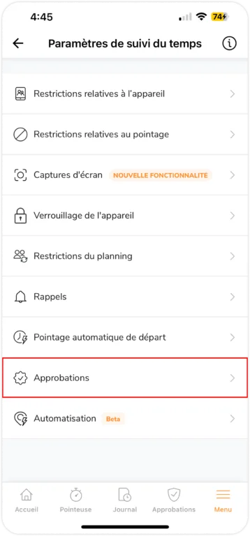 Approbations sur mobile