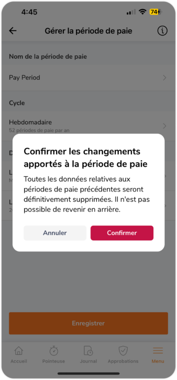 Modification une période de paie existante sur mobile