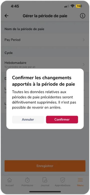 Modification une période de paie existante sur mobile