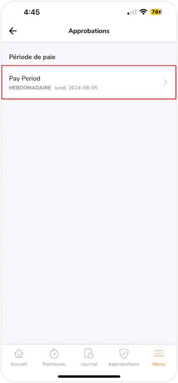 Modifier une période de paie existante sur mobile