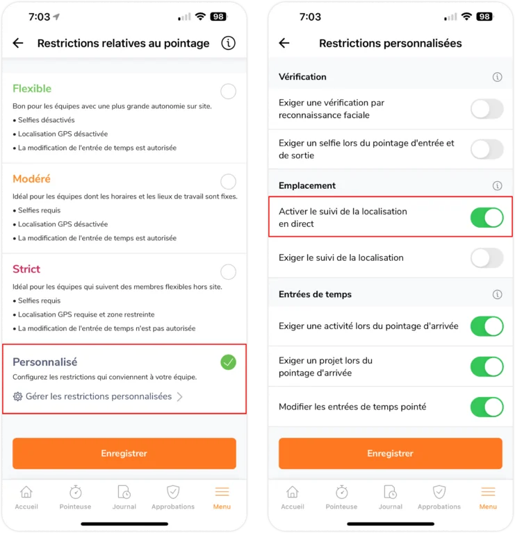 Activer la localisation en direct sur mobile