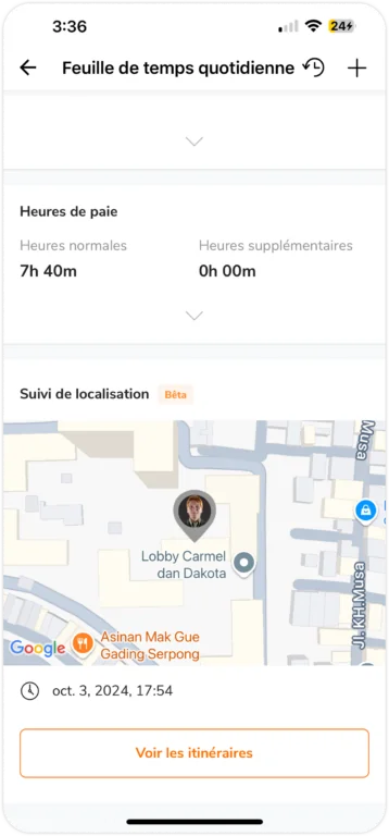 Suivi de la localisation sur les feuilles de temps sur mobile
