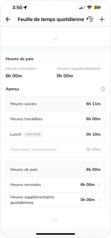 Heures de paie sur les feuilles de temps sur mobile
