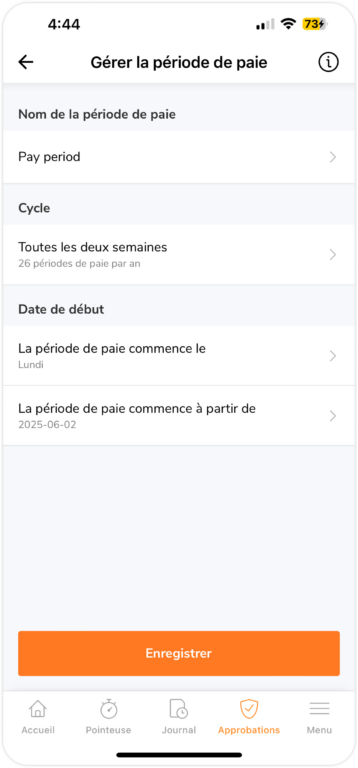Configurer les informations relatives à la période de paie sur mobile
