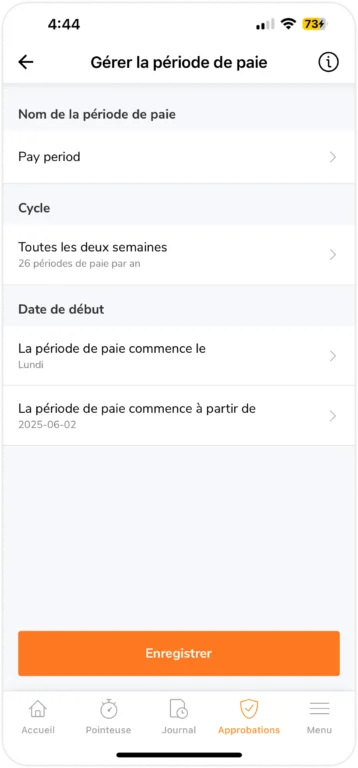 Configurer les informations relatives à la période de paie sur mobile
