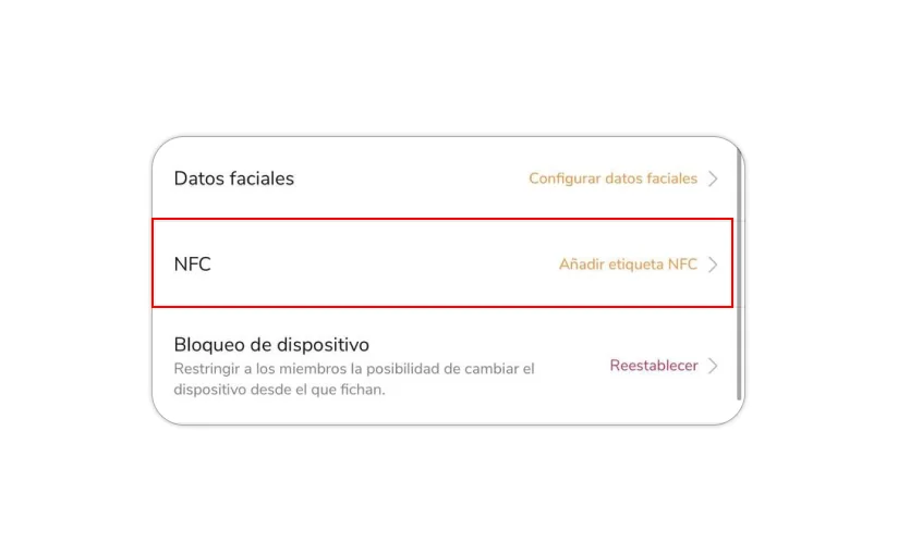 NFC under account settings