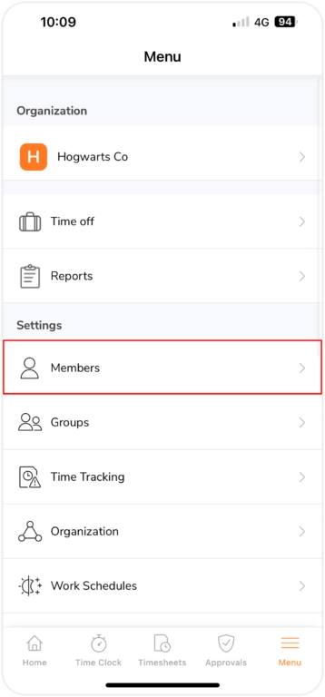 Onglet Membres sur mobile
