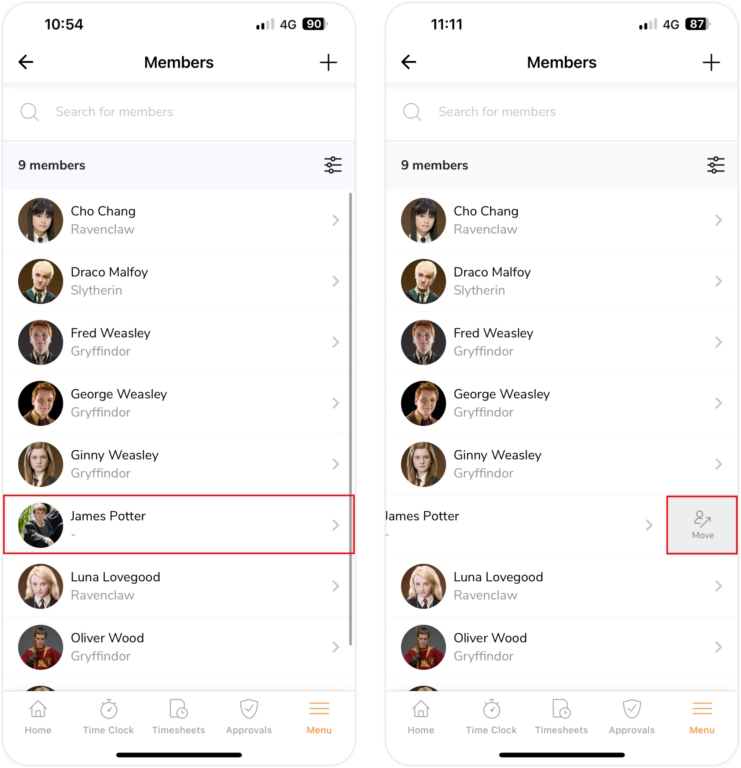 Déplacer un membre individuel vers un groupe sur mobile