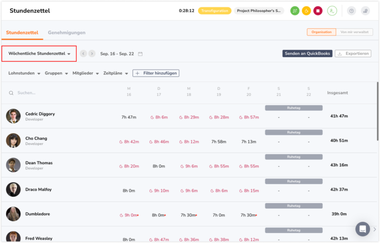 Weekly timesheets as admin 
