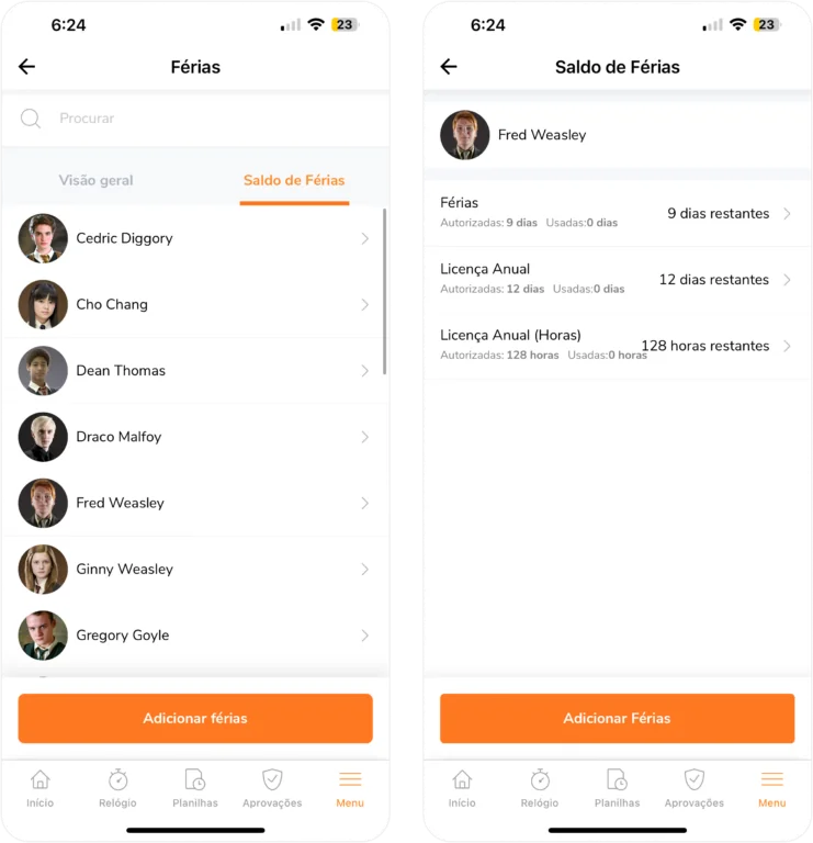 Conferindo saldo de férias no celular