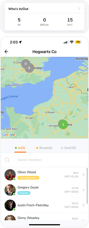 Who's in/out widget on mobile